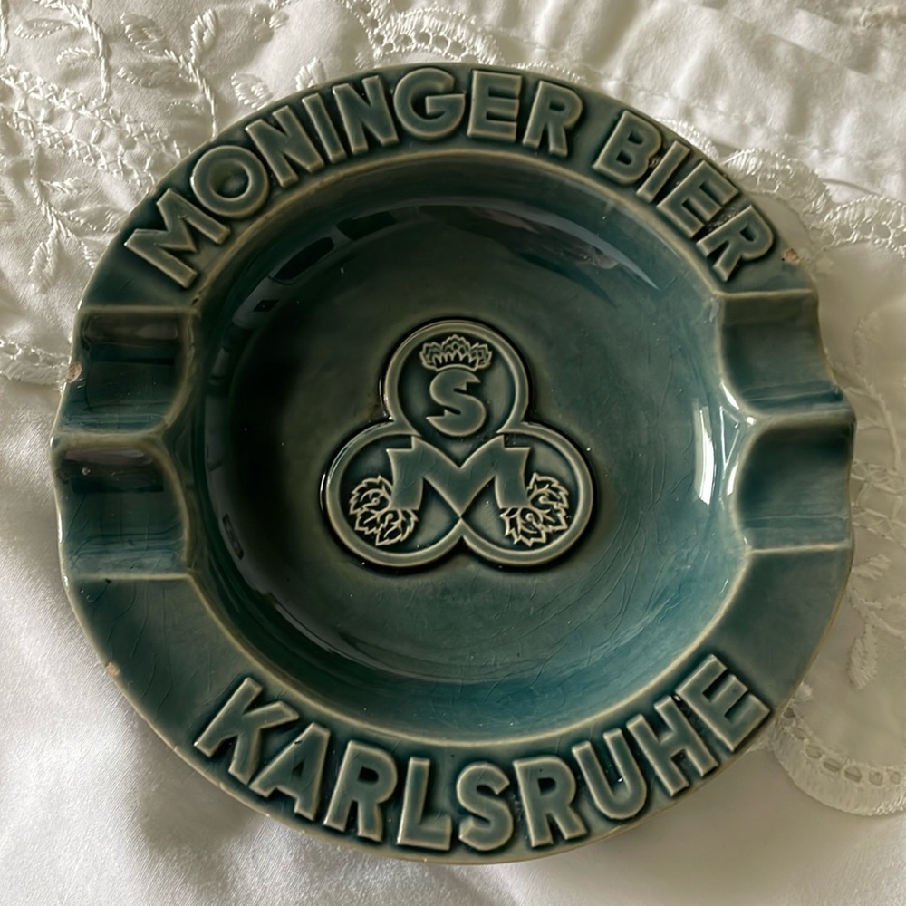 Herbert Wittekind German astray. Deep teal Crazing & small chips. 5.75 diameter.